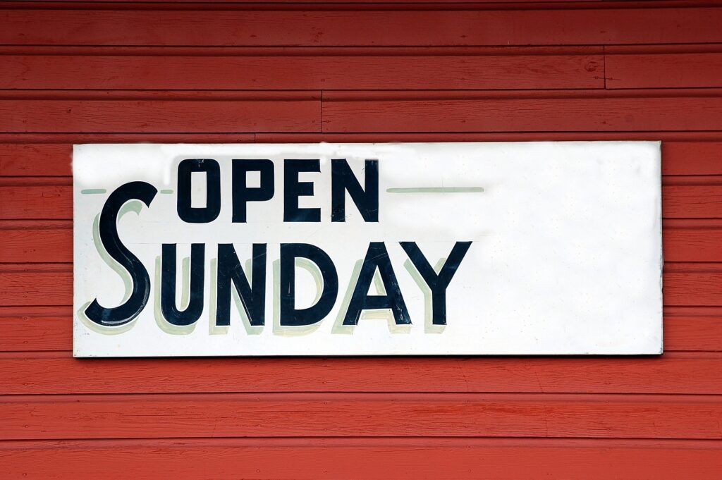 Open Sunday sign