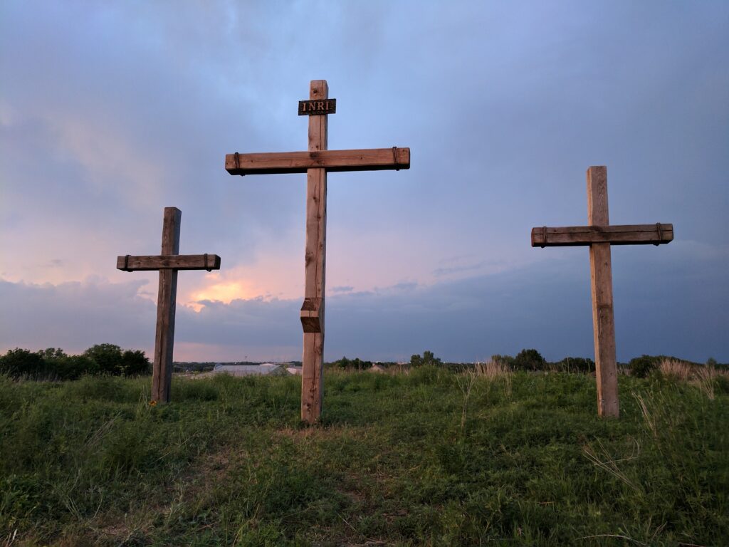 Three wooden crosses