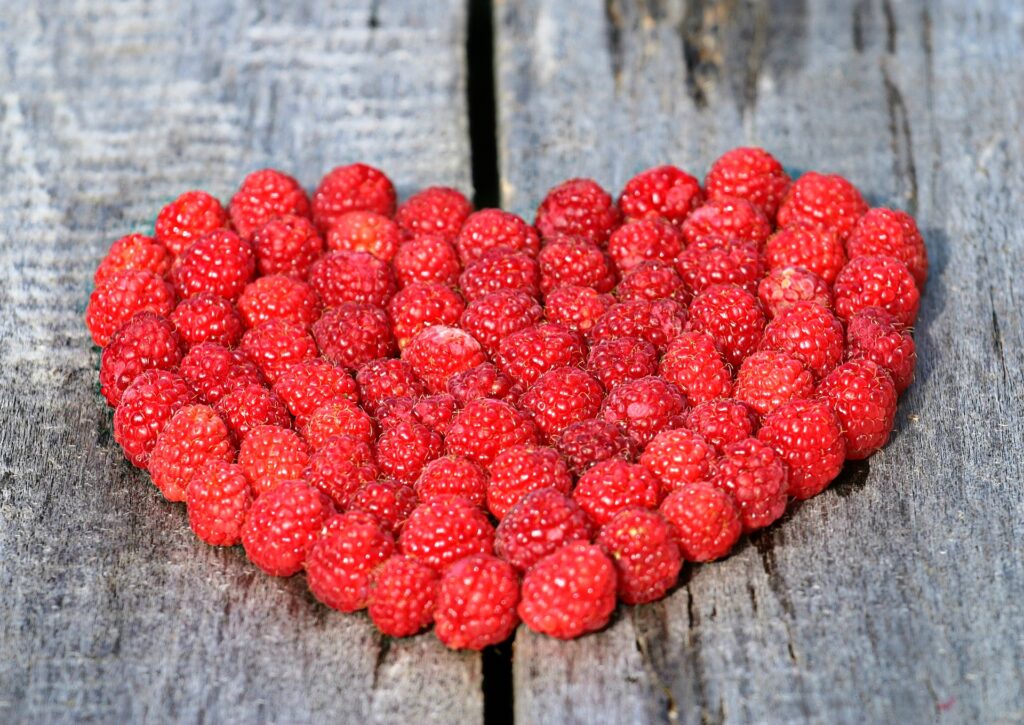 Raspberries in the shape of a heart