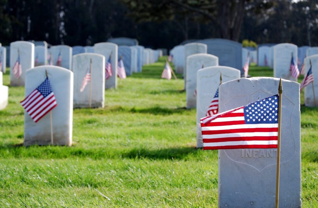 Flags in a military cemetery