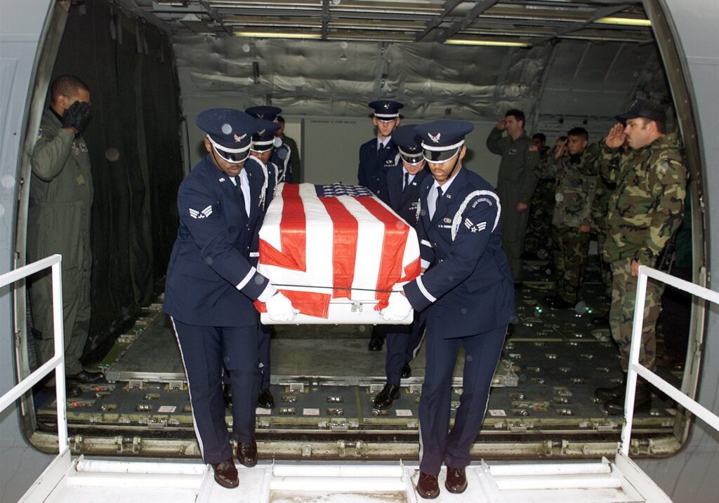 A fallen soldier being given honors